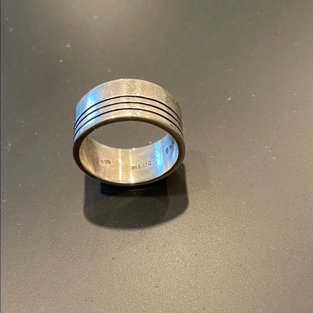 Silver Band Ring with Black Stripes